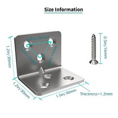 20 Pcs Stainless Steel L Bracket 90 Degree Corner Bracket with Screws for Wood