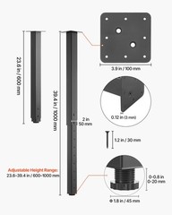 Vevor Adjustable Table Legs 24-40 In Square Steel Furniture Legs 1200 Lbs Max