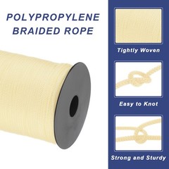 1/8″ Polypropylene Rope Braided Ropes 328ft Nylon Rope Hollow Utility Cord Beige