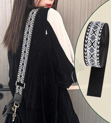 Cotton Webbing 1.5 Inch for Bag Handles, Jacquard Black and White Bohemia 6 Yard