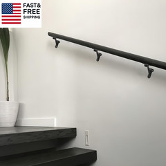 6 Pack 3 Inch Matte Black Hand Rail Bracket Heavy Duty Hardware for Stairways, H