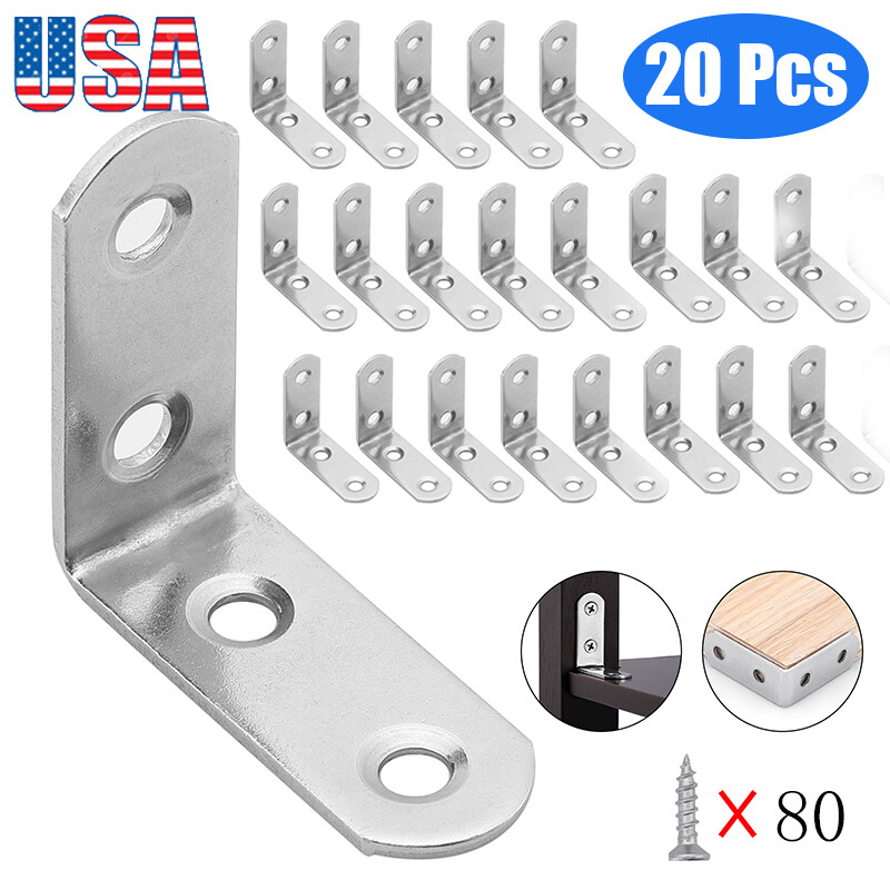 20 Pcs 1.5″ Angle Bracket Stainless Steel L Shaped Corner Brace Bracket w/Screws