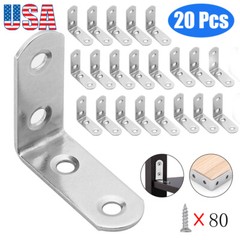 20 Pcs 1.5″ Angle Bracket Stainless Steel L Shaped Corner Brace Bracket w/Screws