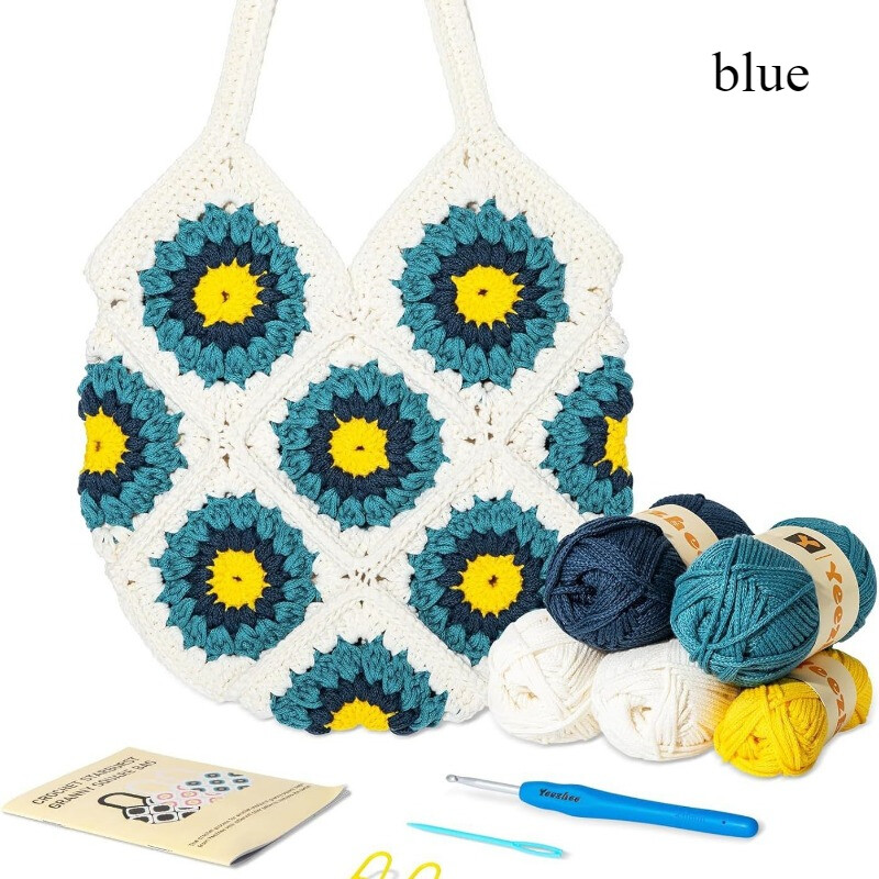 1 Set Hand-knitted Bag Material DIY Handmade Floral Pouch Gift Crochet Kit Craft