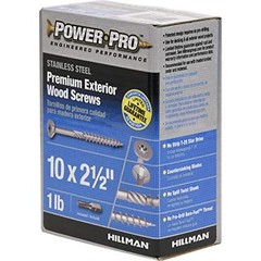 Power Pro Wood Screws, Exterior, Star Drive, Stainless Steel, #10 x 2.5-In.,