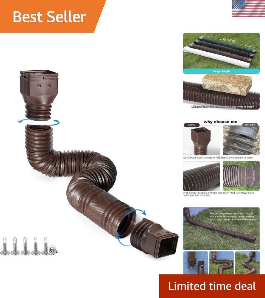 Brown 1-Pack Rain Gutter Downspout Extensions Flexible, Drain Downspout Exten…