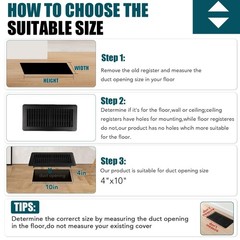VOISEN Floor Register 4×10, 8 Pack Black Floor Vent Covers, Heavy Duty Steel …