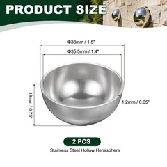 2pcs 38mm(1.5″) OD 304 Stainless Steel Hollow Mirror Polished Hemisphere Ball