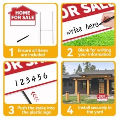 3 Pack Home For Sale Signs, House for Sale Sign with Metal Stakes – 17″x12″ D…