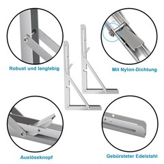 2-10Pcs Folding Shelf Brackets Stainless Steel Fold Down Table Brackets 8-20Inch