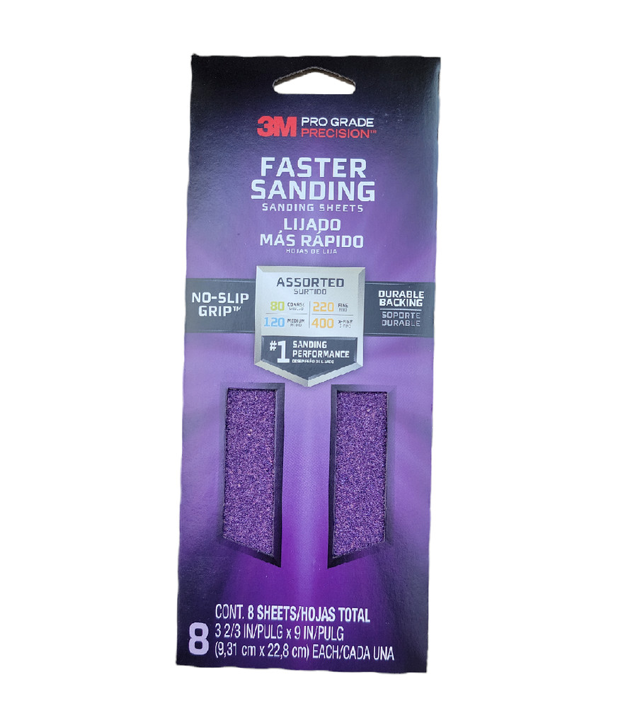 3M PRO GRADE PRECISIONS SAND PAPER 8 PACK – ASSORTED GRIT 80, 120, 220, 400