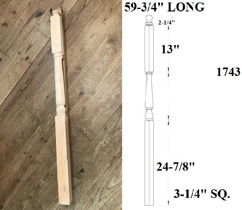 3-1/4″ 60″ Staircase Oak Colonial MUSHROOM Top Landing Turned Newel Stair Post /