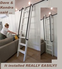 Custom Rustic Pine Loft Library Ladder half-Log,Cabin,Attic,Wood,Wooden Hardware