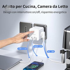 Multi Outlet Electric Slipper USB C Flat Schuko Space Saving Plugs Home Office