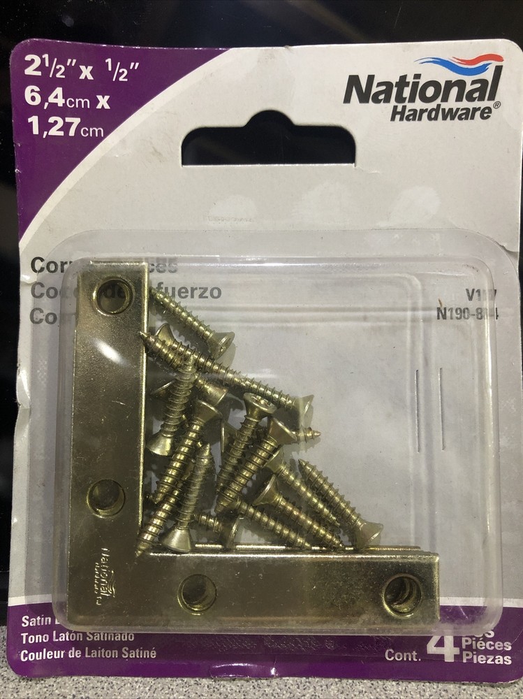 National Hardware N190-884 Flat Corner Braces 2.5″ x 1/2″, Brass Finish ￼4-Pack