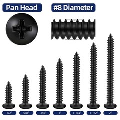 MewuDecor #8 x 3/4″ Pan Head Self Tapping Screws Sheet Metal x 3/4″, Black