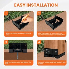 8×8 Post Base Concrete Heavy Duty Black E-Coated 8×8 Post Bracket Anchor