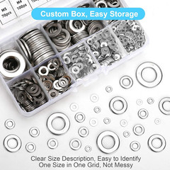800 Pcs 304 Stainless Steel Flat Washers 800 PCS 304 Steel, Silver