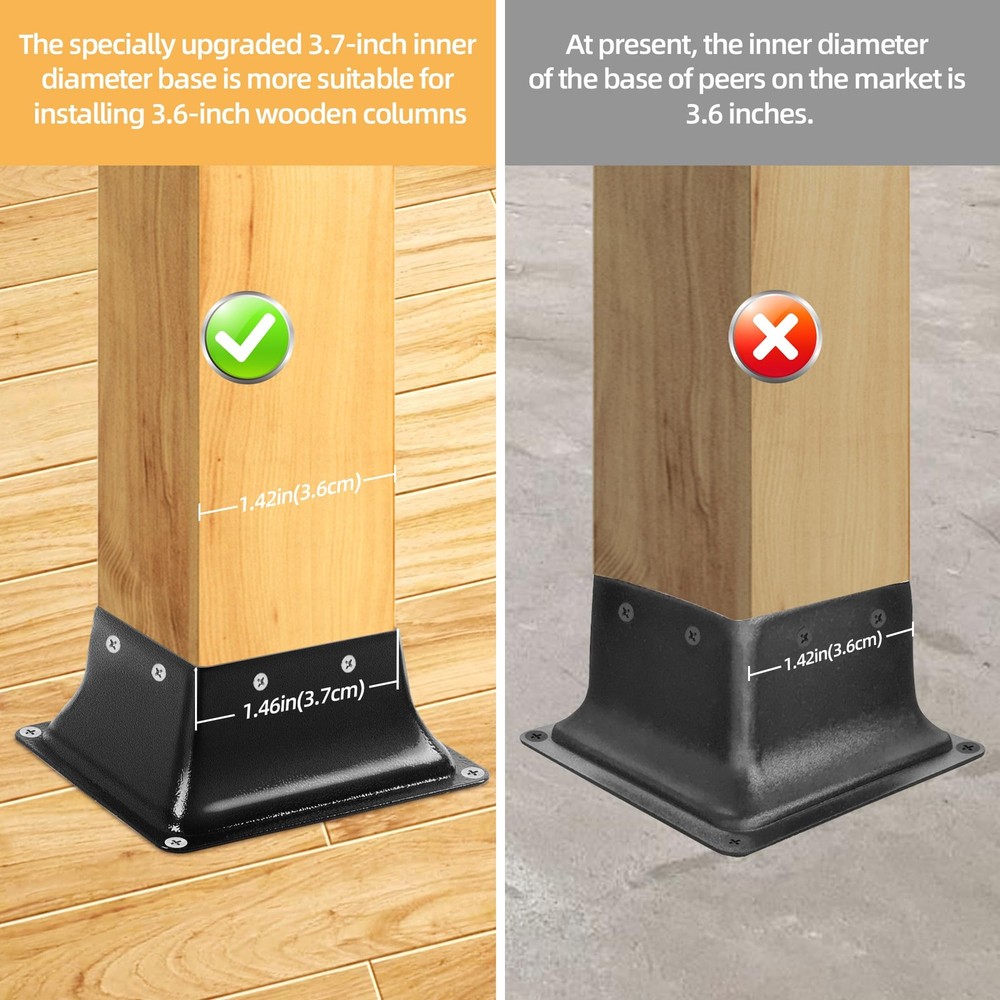 4×4 Post Base 2pc, Inner Size 3.7″x3.7″, Heavy Duty Powder-Coated, for Deck R