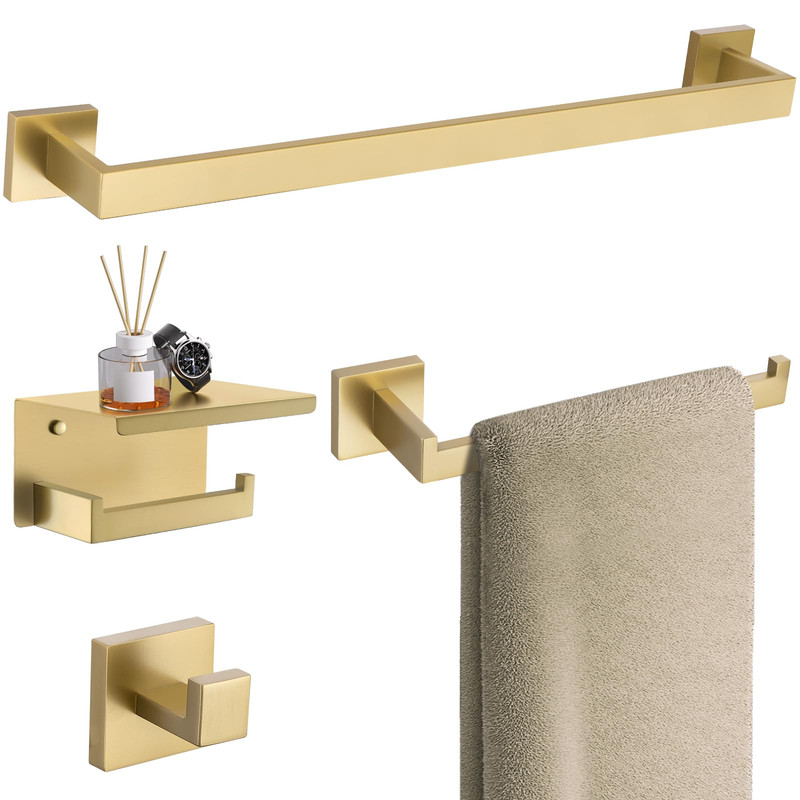 Turs Brushed Gold Bathroom Hardware Set 4-Piece Bath Towel Bar Set 24 Inch