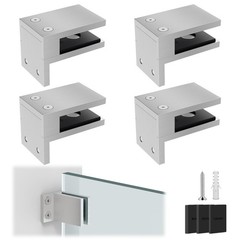 4 Pack Stainless Steel Wall to Glass Clamp, No Drill Bracket for Railing & Pool