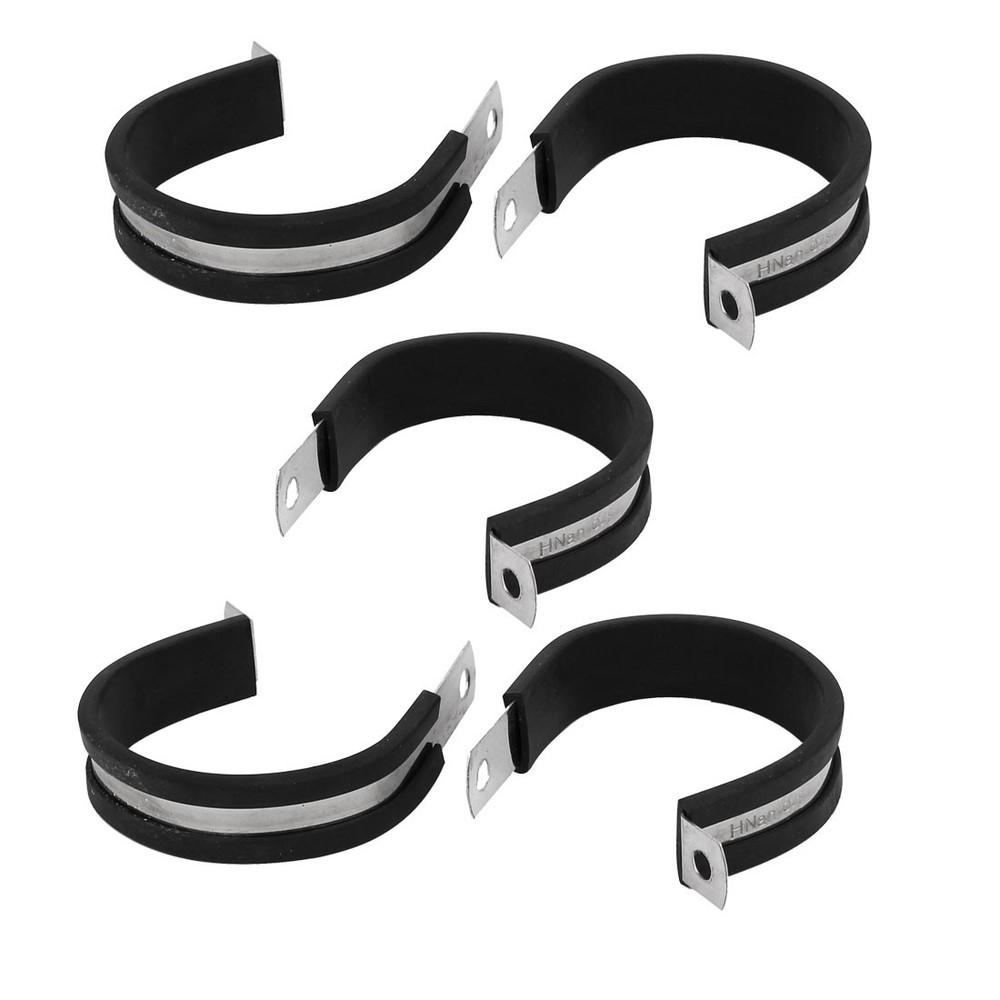 48mm Dia EPDM Rubber Lined P Clips Cable Hose Pipe Clamps Holder 5pcs