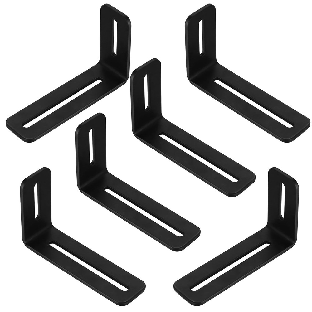 6 Pcs Adjustable Slotted L Brackets, Black L Shaped Bracket with 2 Slots Hole…