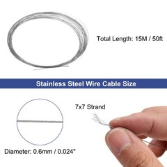 0.024″ (0.6mm) 50ft (15M) 304 Stainless Steel Cable Wire Rope 7 x 7 Strands