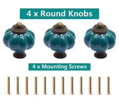 Seimneire 4pcs Teal Pumpkin Knobs, Vintage Ceramic Cabinet 4 Pieces,