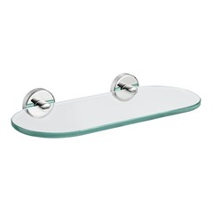 JQK Chrome Tempered Glass Bathroom Shower Shelf 12×5 in. Storage