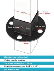 4 Pack Black Square Post Anchor Base, Fits 1-1/2″ X 1-1/2″ Square Tube, Deck Fen