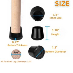 Furnigear 3/4″ Non-Slip Rubber Chair Leg Tips Floor Protectors Black (64 Pack)