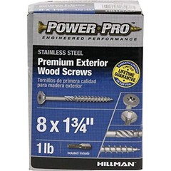 Power Pro 48620 Wood Screws, #8 x 1-3/4″, Premium Stainless Marine Screws, Rust