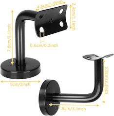 6Pcs Black Stainless Steel Handrail Brackets – Stair Railing Hardware, Wall Moun