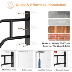 Door Handrails, 25.98″ with 2 Brace Bar for Stairs Porch, Black