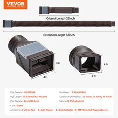 VEVOR Rain Gutter Downspout Extensions 2-Pack Flexible Downspout Extender Brown