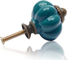 Seimneire 4pcs Teal Pumpkin Knobs, Vintage Ceramic Cabinet 4 Pieces,