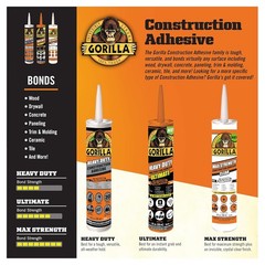 Gorilla Heavy Duty Construction Adhesive, White Glue, 9 9 Ounce (Pack of 1)