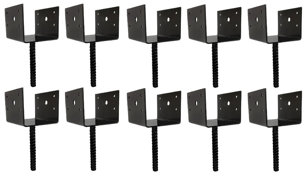 U Shaped 6×6 Deck Post Concrete Anchor Spike Fence Base, Black Powder Coat (10)