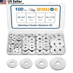 BNUOK 100PCS Fender Washers Assortment Kit, Thickened 304 Silver
