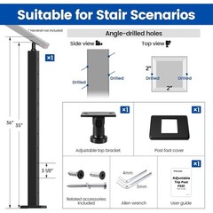 Stainless Steel Stair Cable Railing Post 36in Surface Mount 25-35 Degree Angle