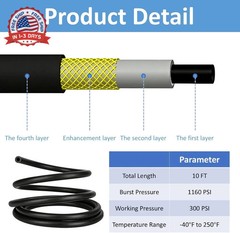 3/8 Inch (10mm) ID Fuel Line Hose 10FT NBR Rubber Push Lock Tubing High Pressure