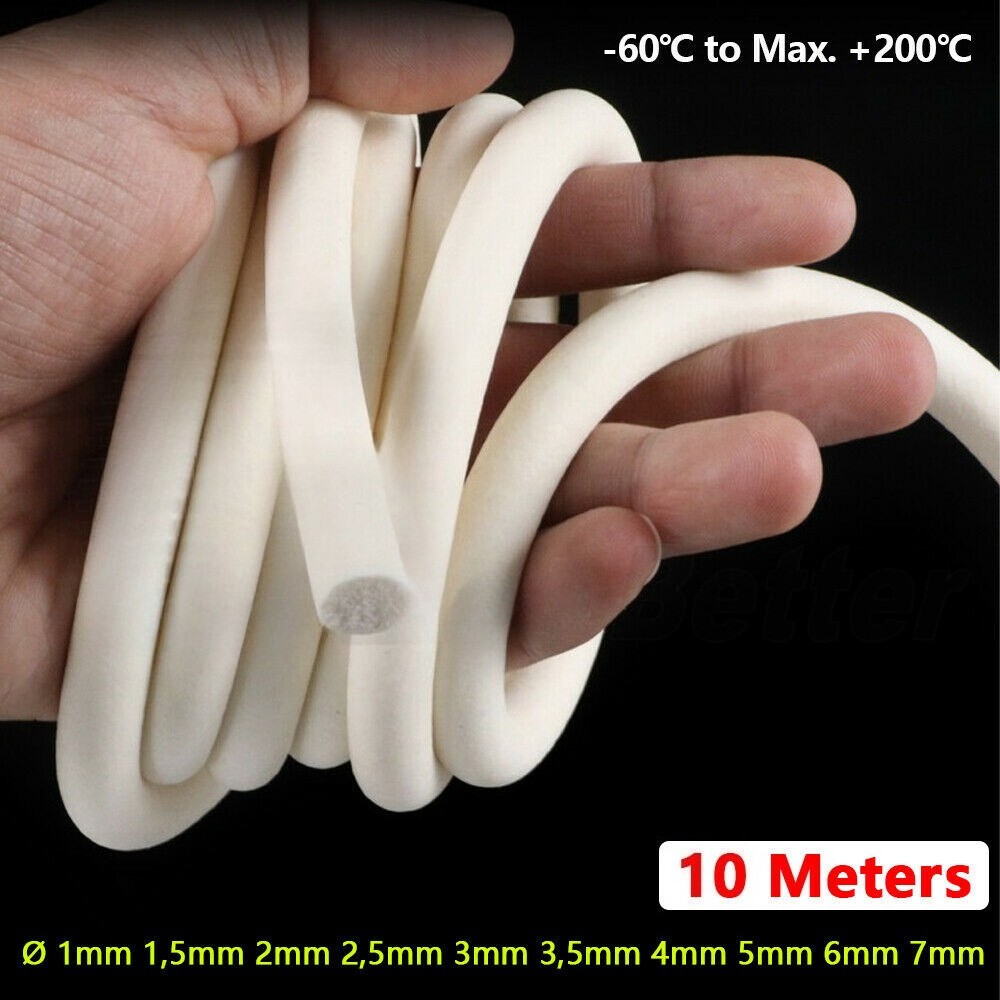 10 Meters Round Silicone Foam Sponge Cord Trim Seal High Temp Ø 1/2/3/4/5/6/7 mm