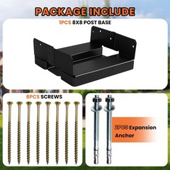 1 PCS 8×8 Post Base for Concrete Heavy Duty Black E-Coated 8×8 Post Bracket A…