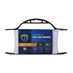 Nylon Rope, Solid Braided, White, 1/8 In. x 50 Ft. – 642151
