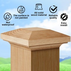 4 Pcs Wood Newel Post Flat Peak Red Oak Newel Post Cap Mounting Kit for Indoo…