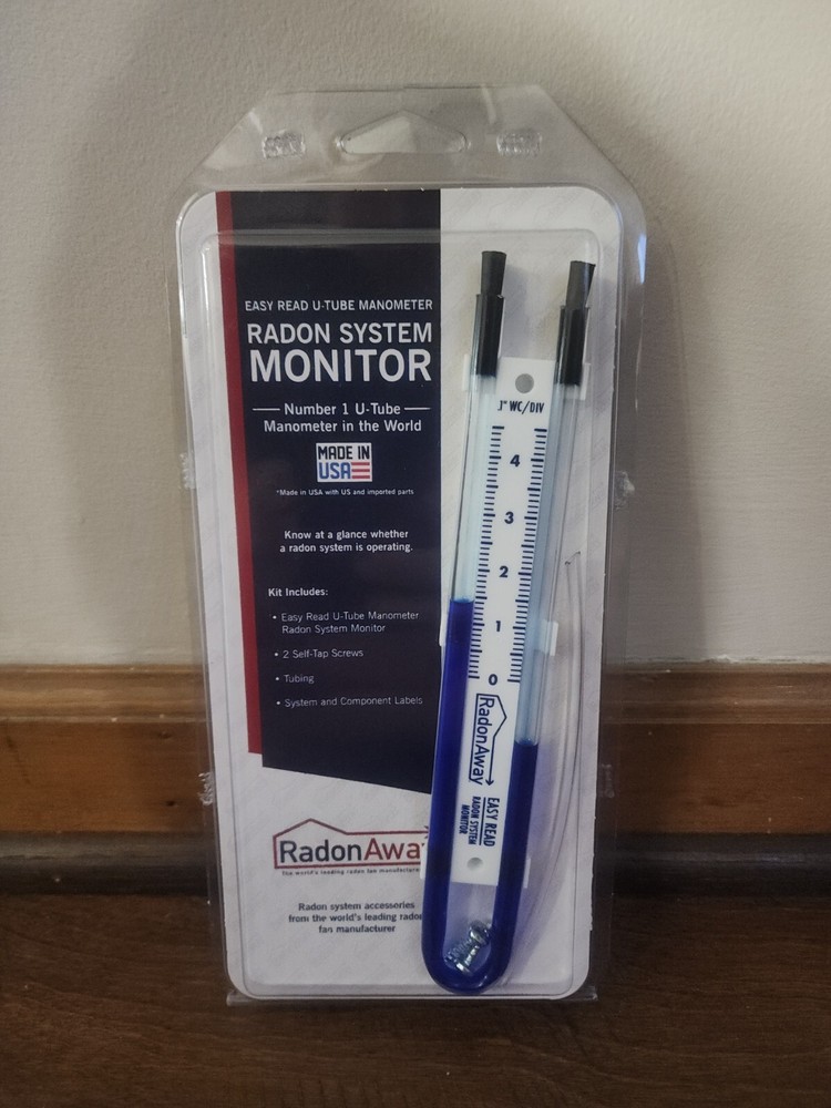 Radon System Monitor Easy-To-Read U-Tube Manometer W/ Tubing & 2 Self-Tap Screws