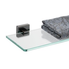 JQK Black Tempered Glass Bathroom Shelf, 16×5″ Shower Storage, 304 SS