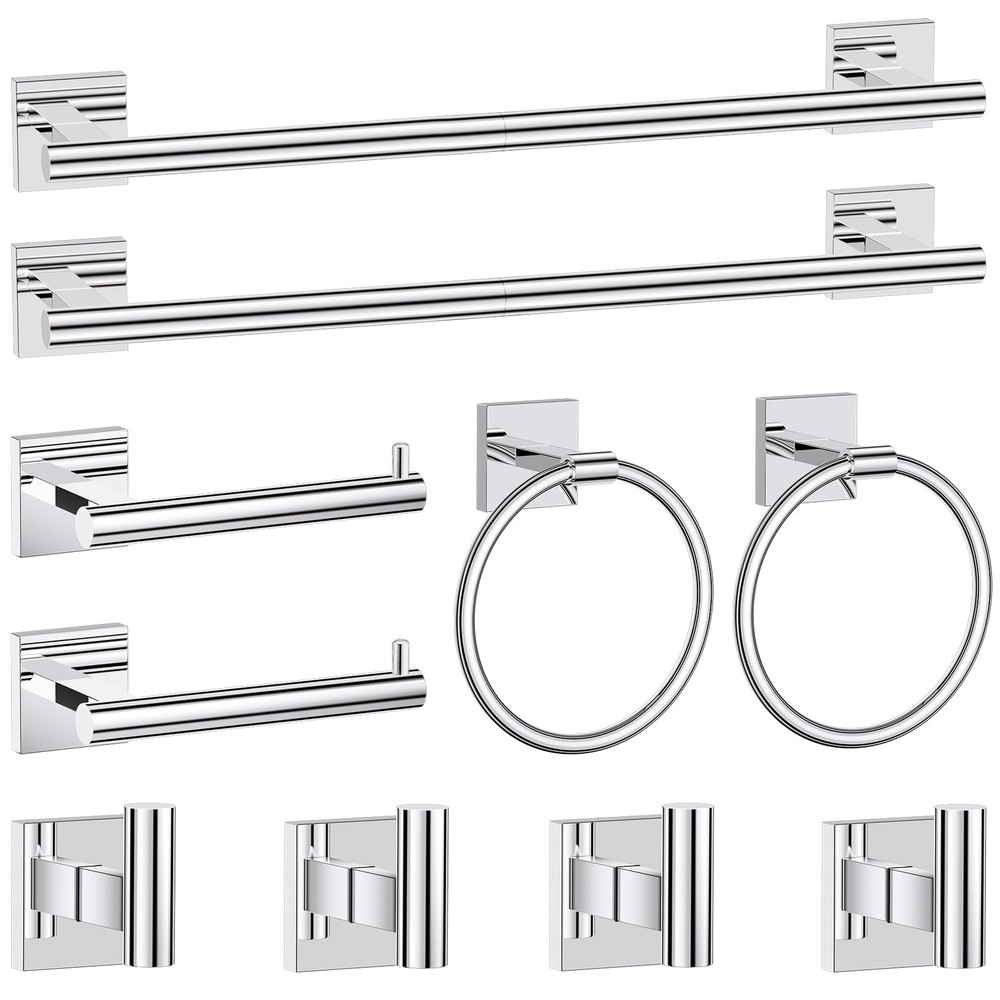 Soaez Polished Chrome Bathroom Hardware Accessories Towel Bar Set 10 Pieces