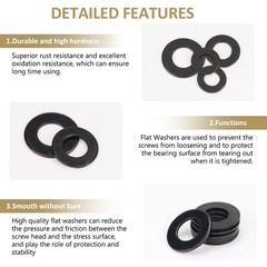 800 Pieces Black Zinc Plated Steel Flat M2 M2.5 M3 M4 M5 M6 M8 M10 M12,